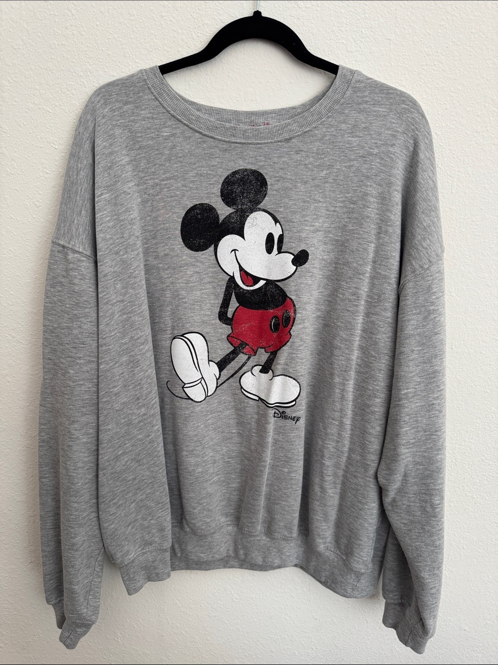 Disney Gray Mickey Graphic Crewneck with Red Accents
